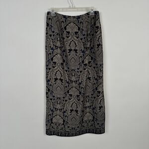 Talbots Paisley Silk Wool Pencil Midi Skirt sz 10  Dark Navy Silver Vintage